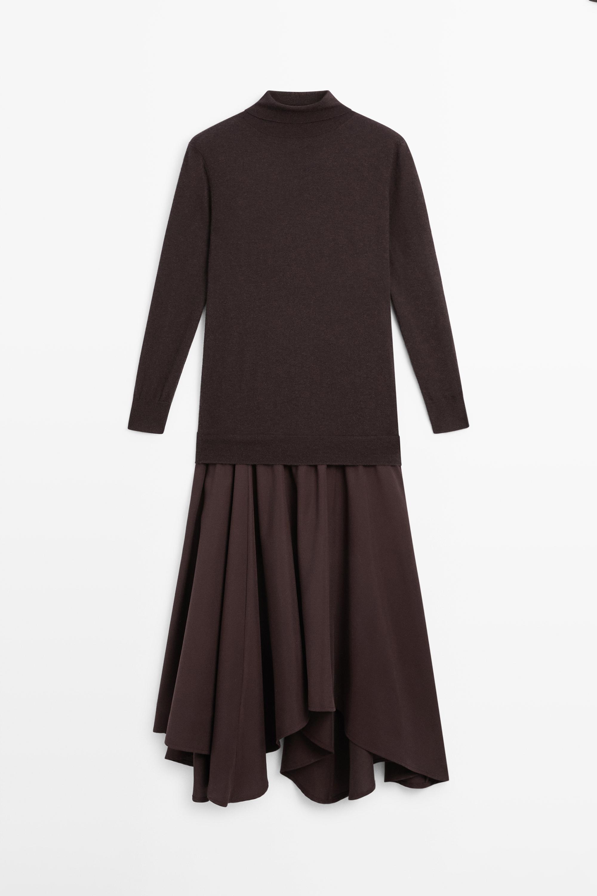 Wool blend knit dress with contrast detail