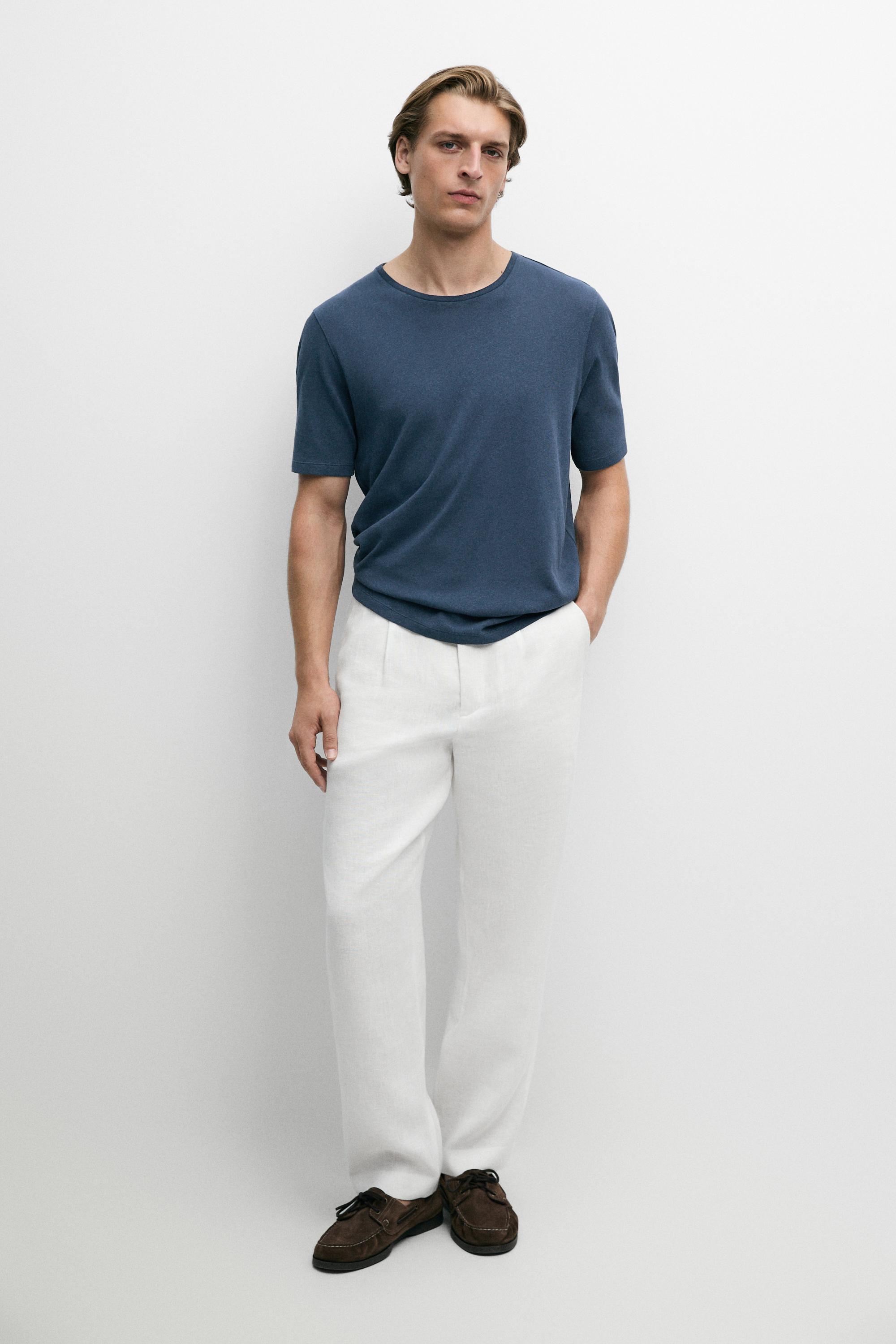 Short sleeve linen and cotton T-shirt