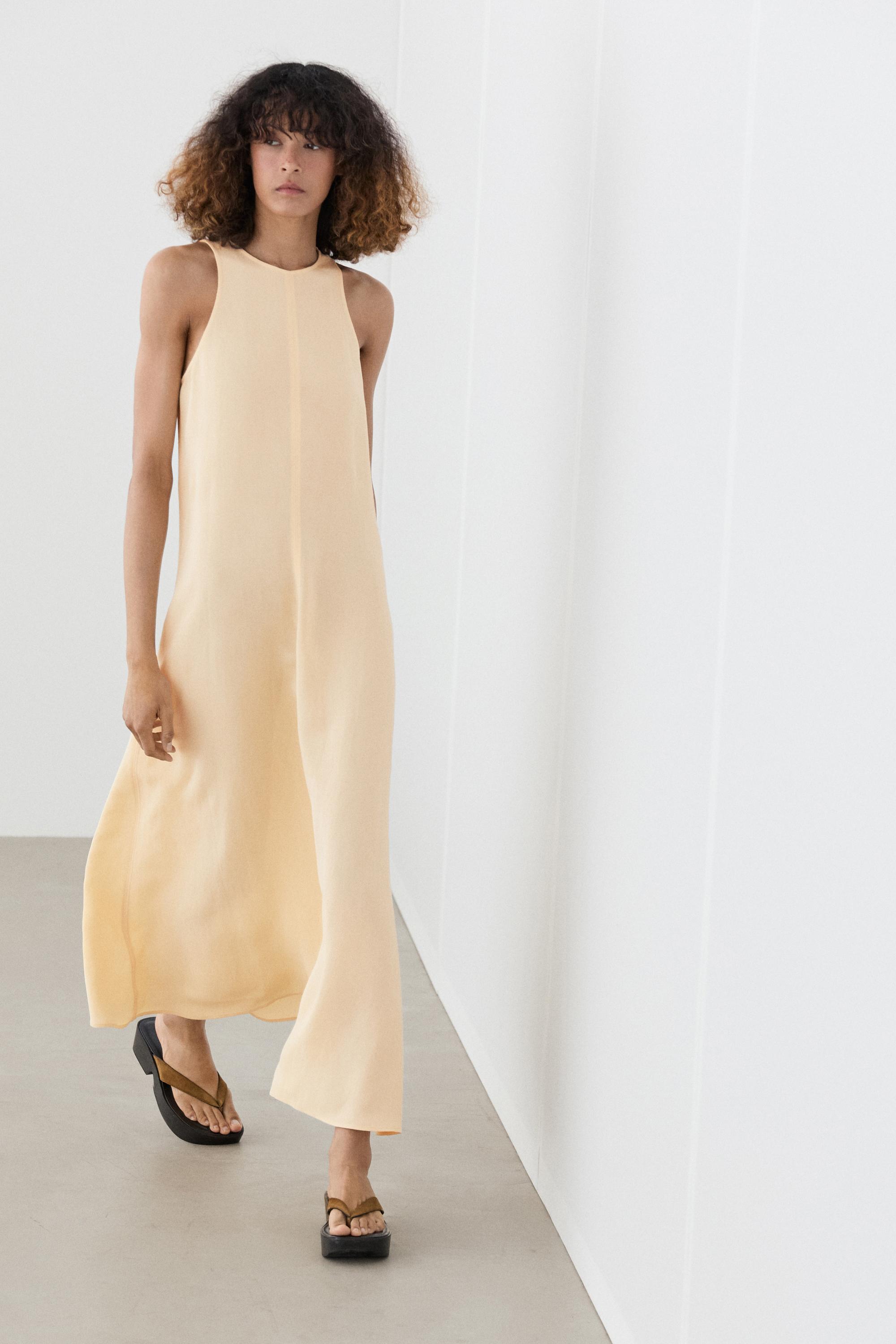 Flowing linen halter midi dress