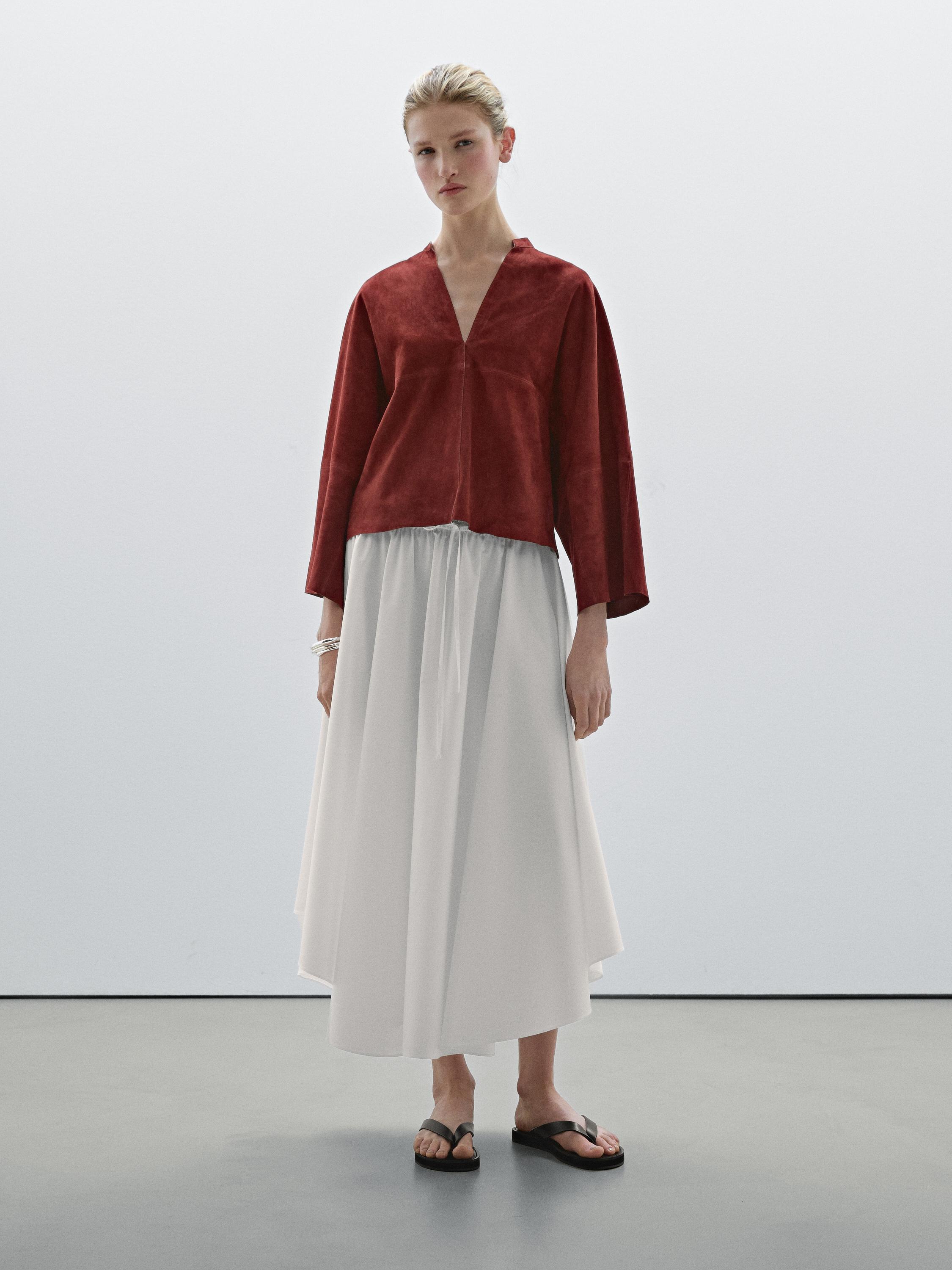 Loose-fitting suede leather shirt