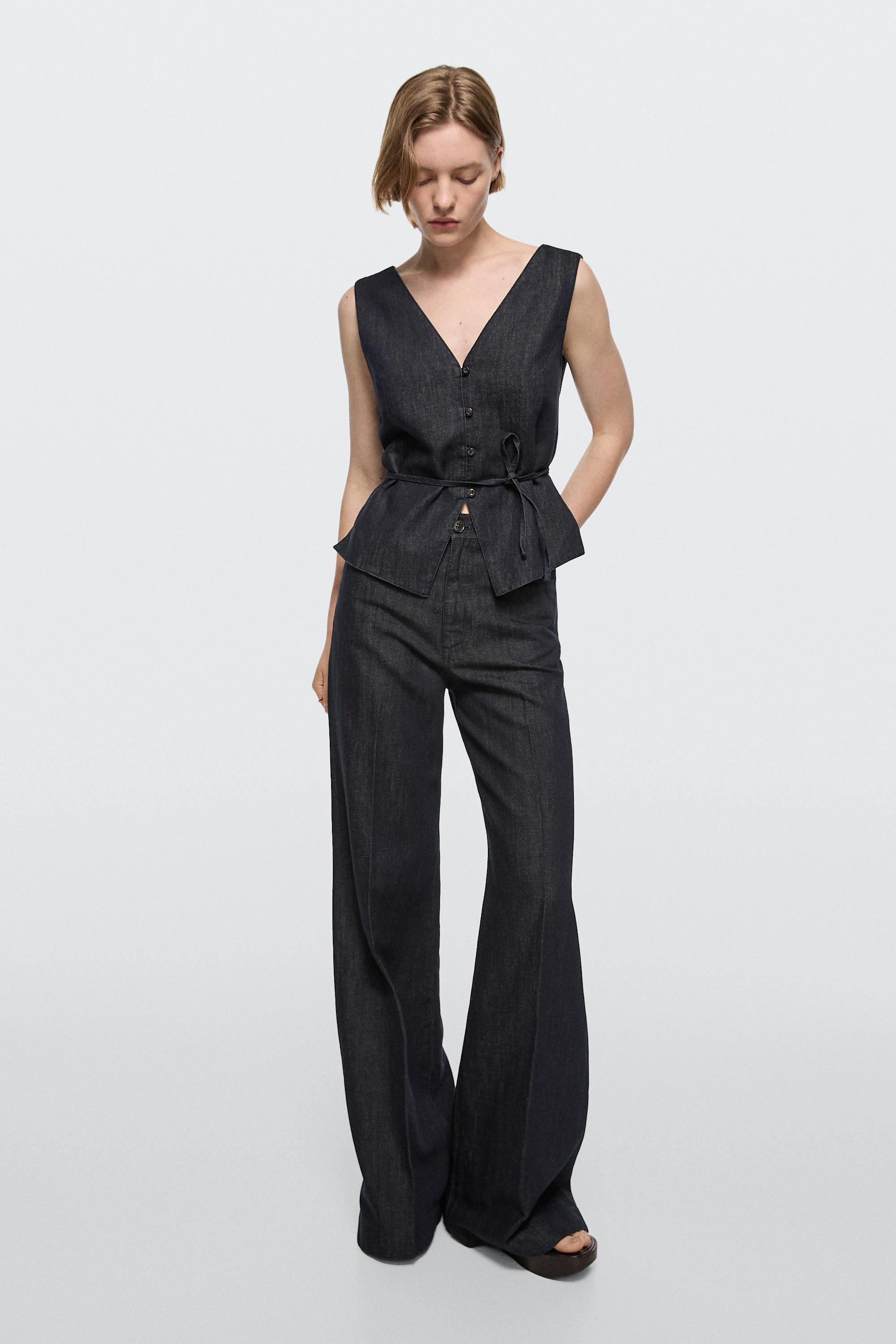 High-waist palazzo denim pants co-ord