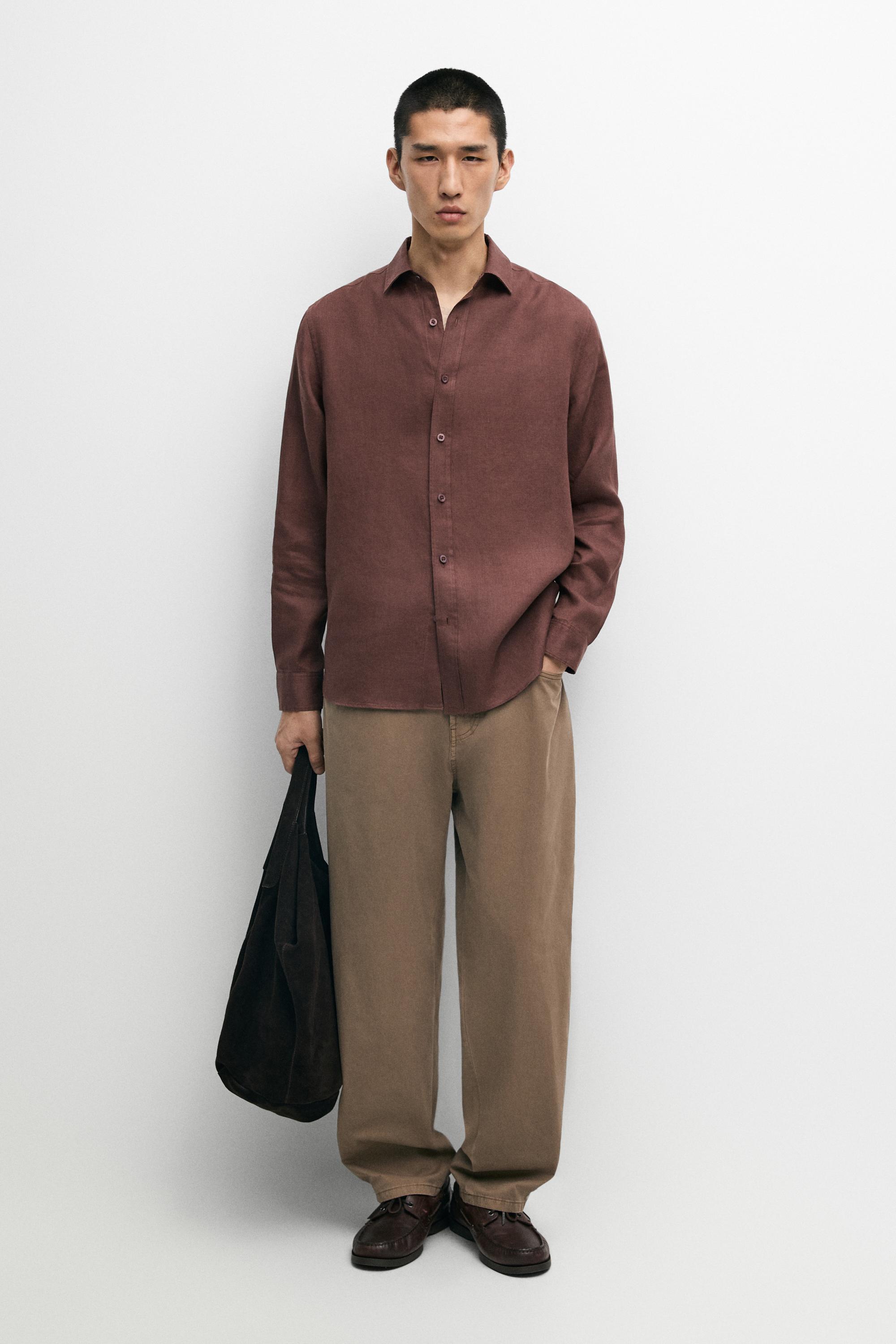 Barrel fit poplin denim-effect pants