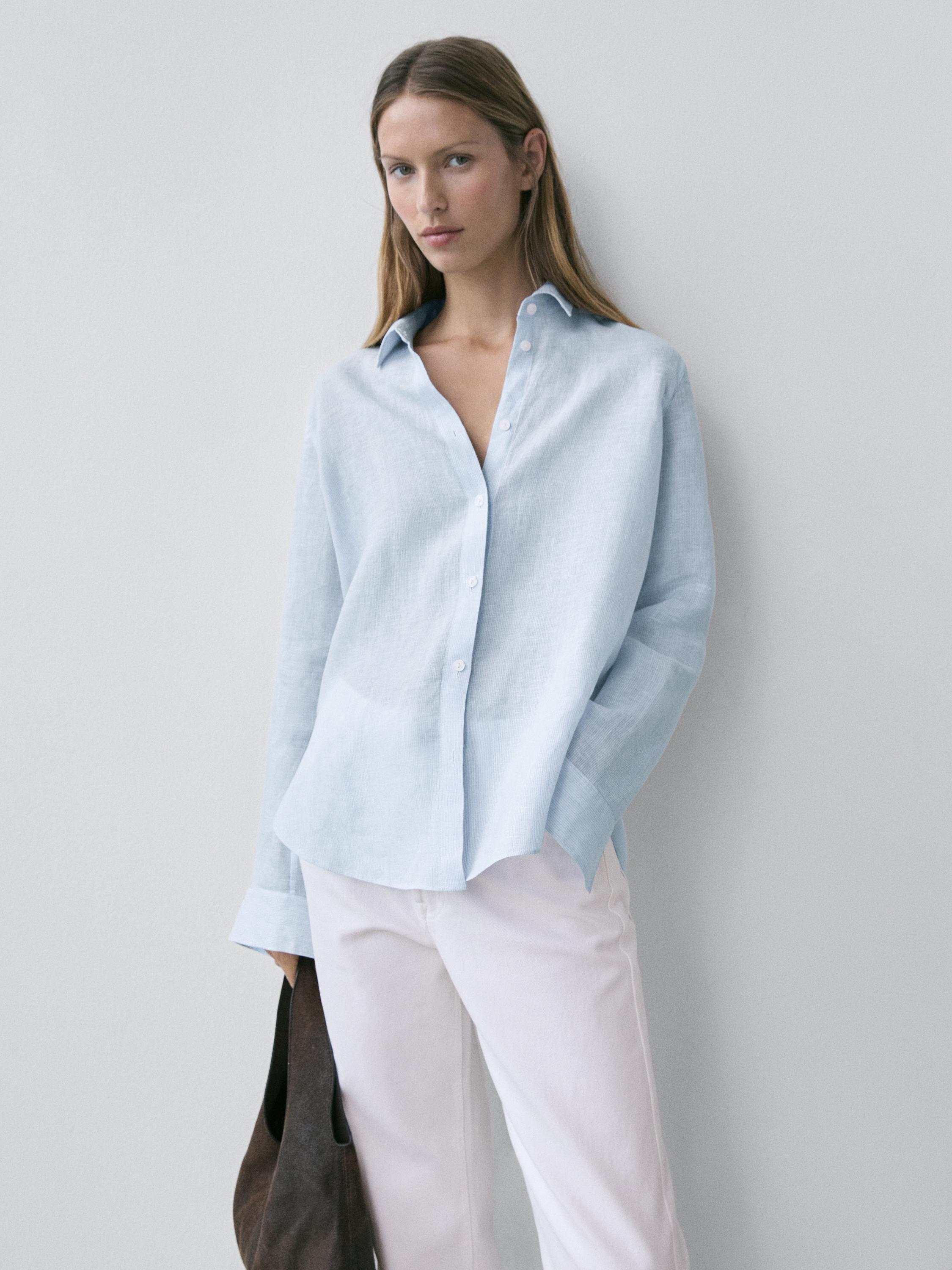 Flowing pinstriped 100% linen shirt