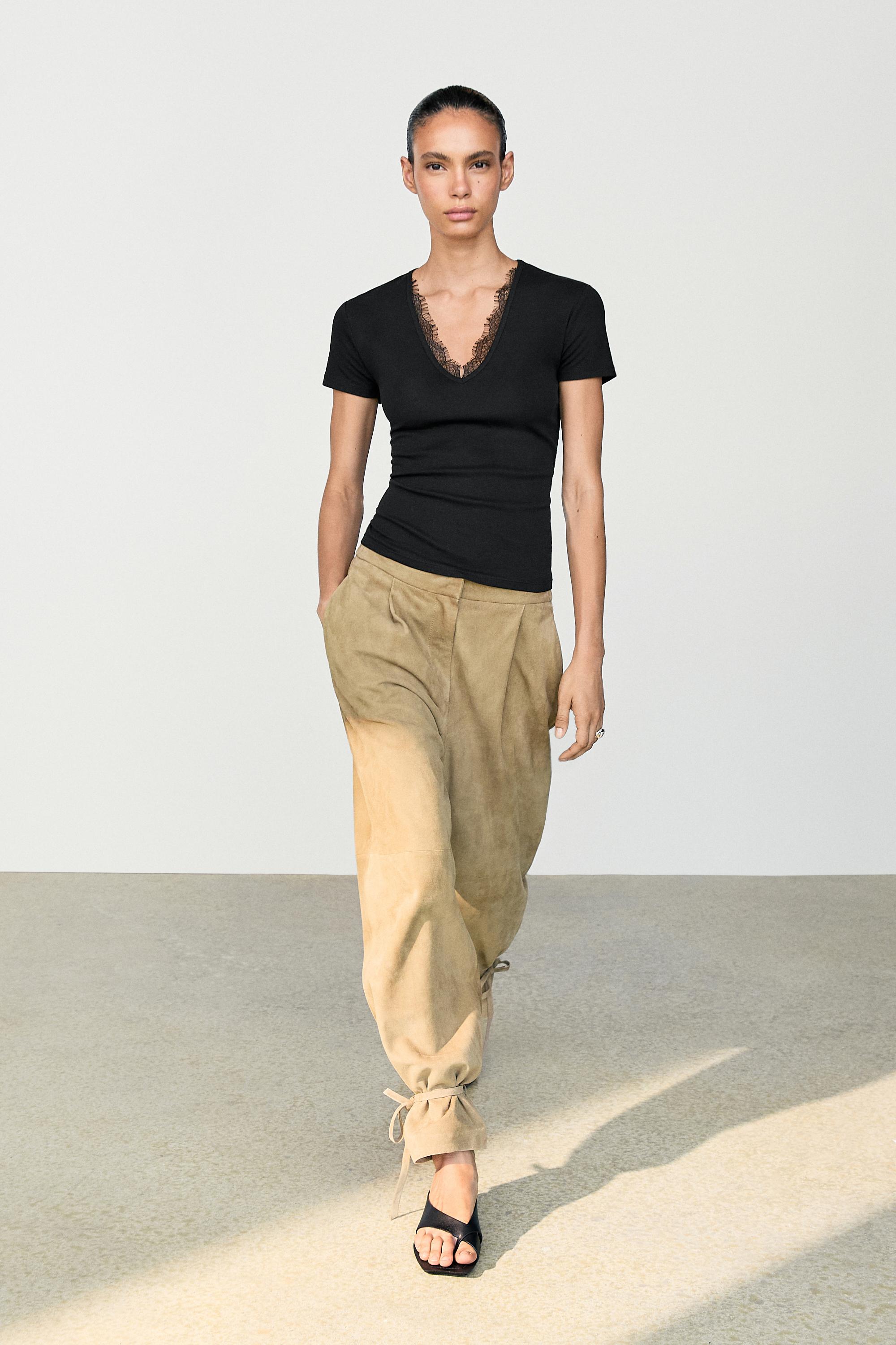 Lace-detail V-neck T-shirt